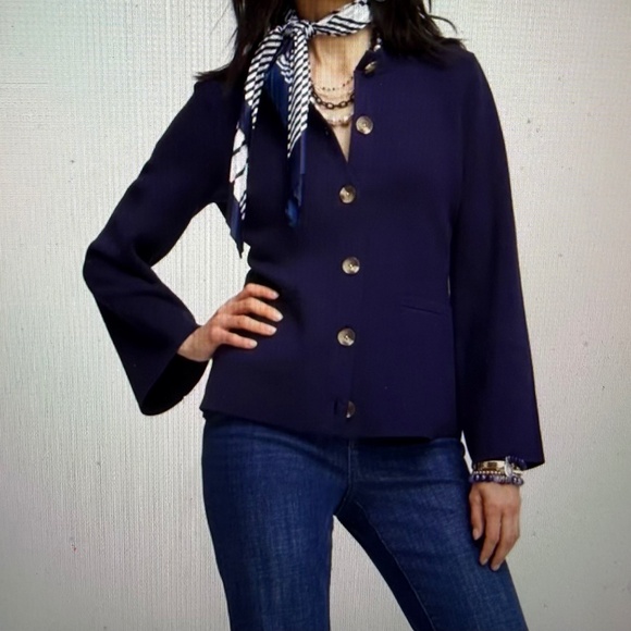 Chico's Sweaters - NWT Chico's Horn Button Up Cardigan Navy Passport Blue M Chico's Size 1